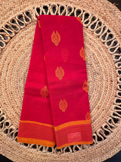 Red-Mustard Pure Cotton Saree
