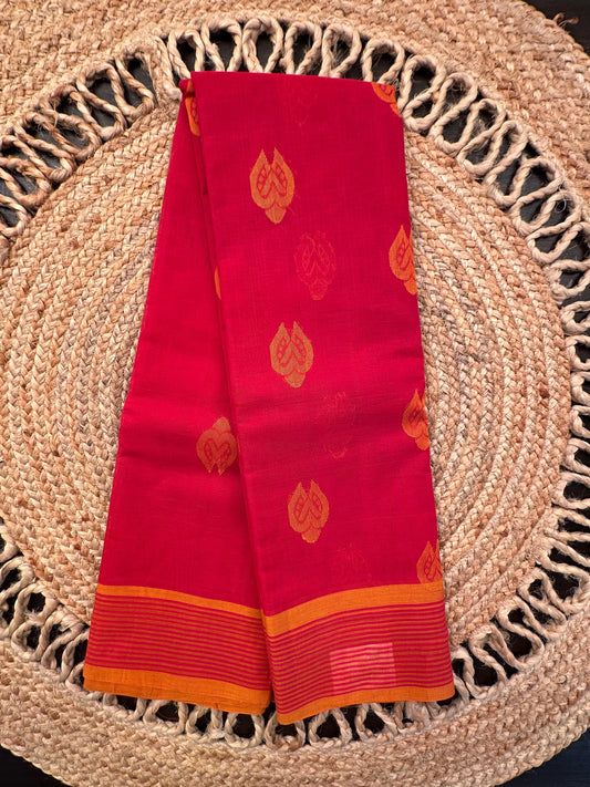 Red-Mustard Pure Cotton Saree