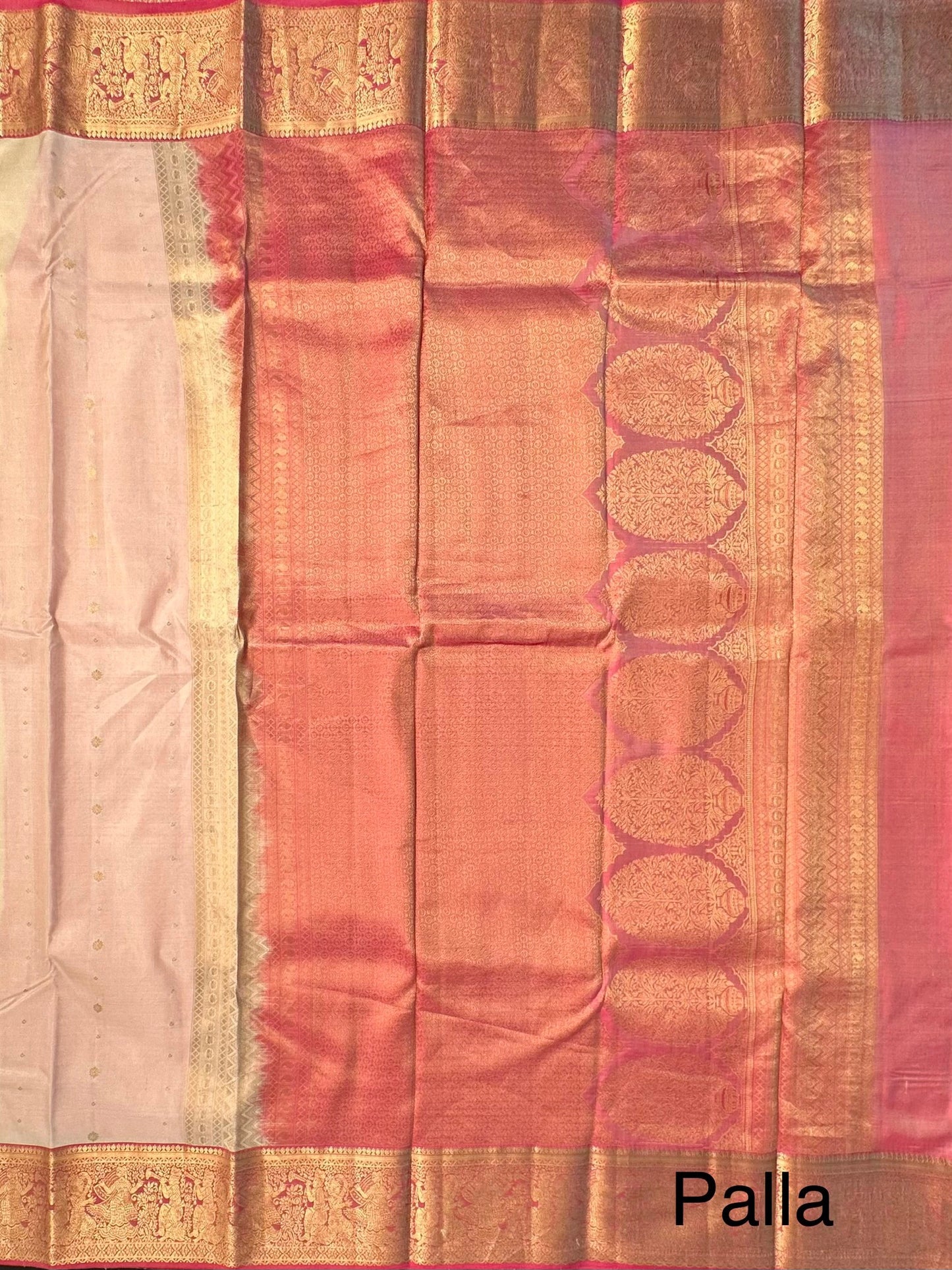 Cream-Dusky Pink Pondicherry Pure Silk Saree