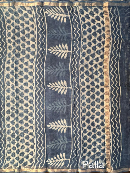 Indigo Kota Doria Cotton-Silk Saree