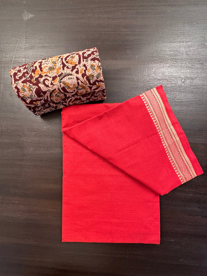 Red Mangalgiri Cotton Unstitched 3-Piece Suit