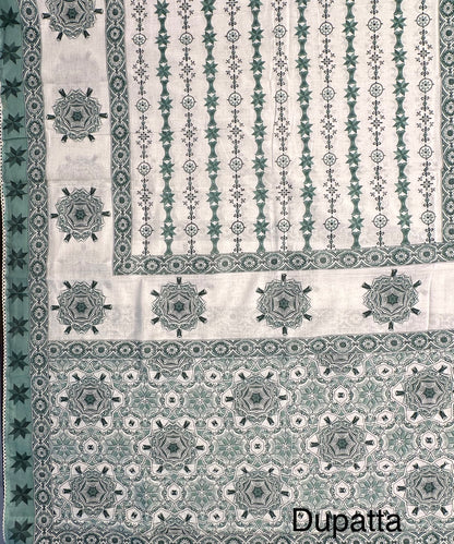 Off White-Rama Green Necktie Cotton 3-Piece Suit