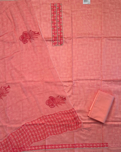 Peach Jaipuri Cotton 3-Piece Suit