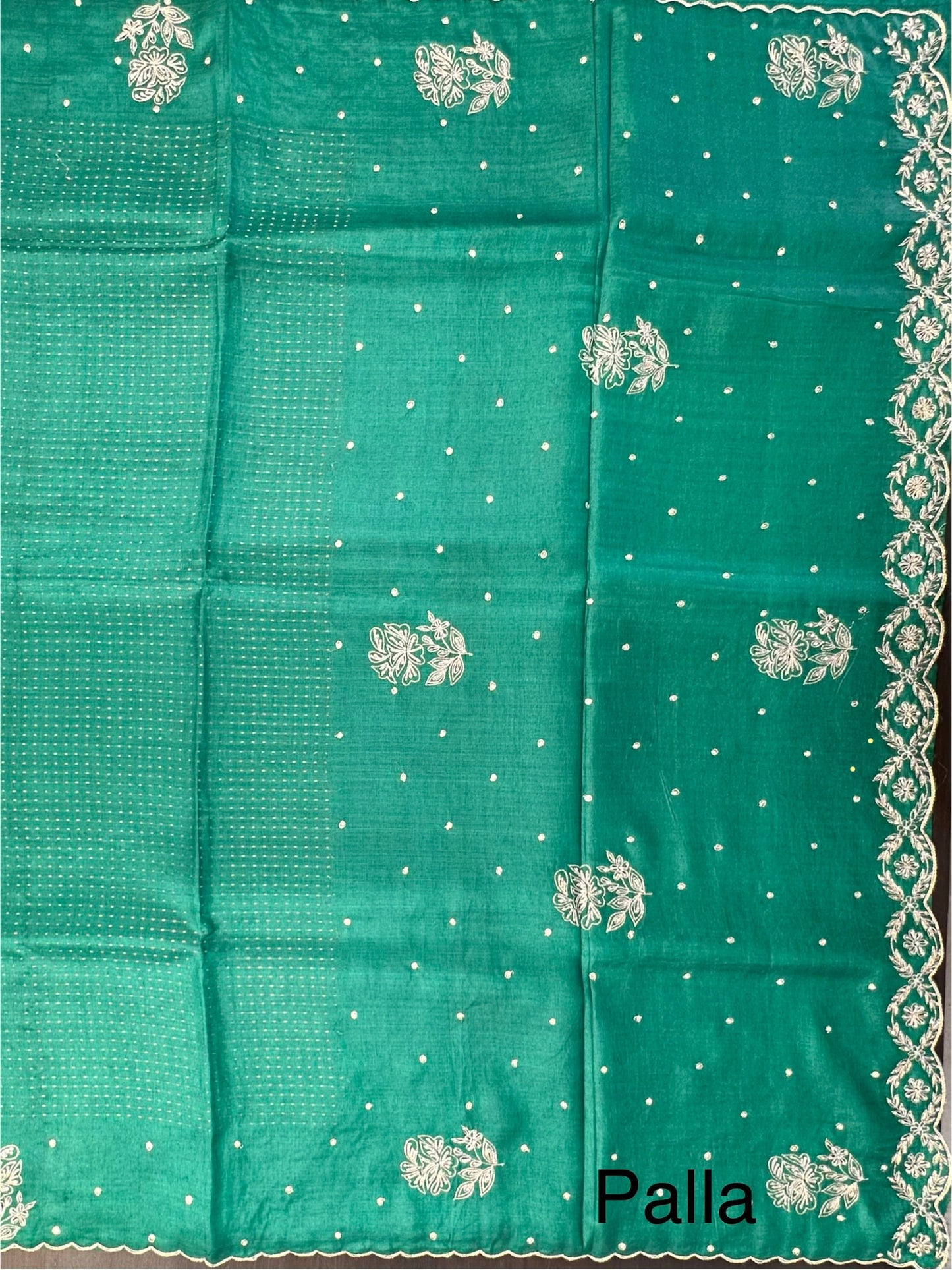 Bottle Green Aari Work Pure Tussar Silk Saree