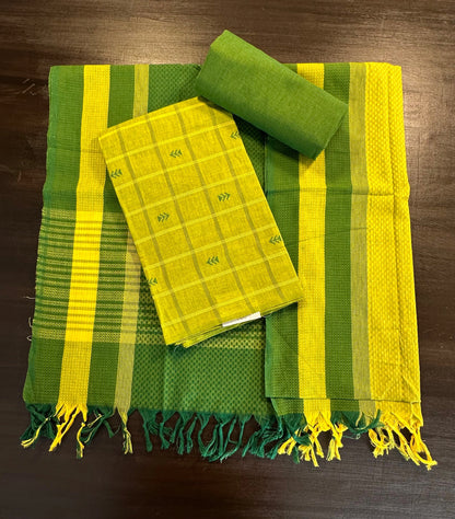 Mehndi Green Checkered Handloom Cotton  Suit