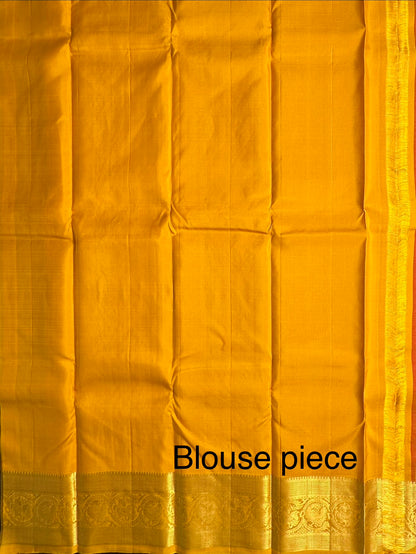 Red-Mustard Handloom Kanjivaram Pure Silk Saree