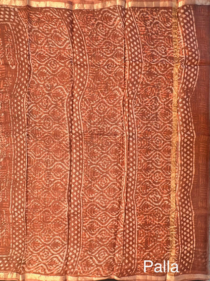 Brown Kota Doria Cotton-Silk Saree