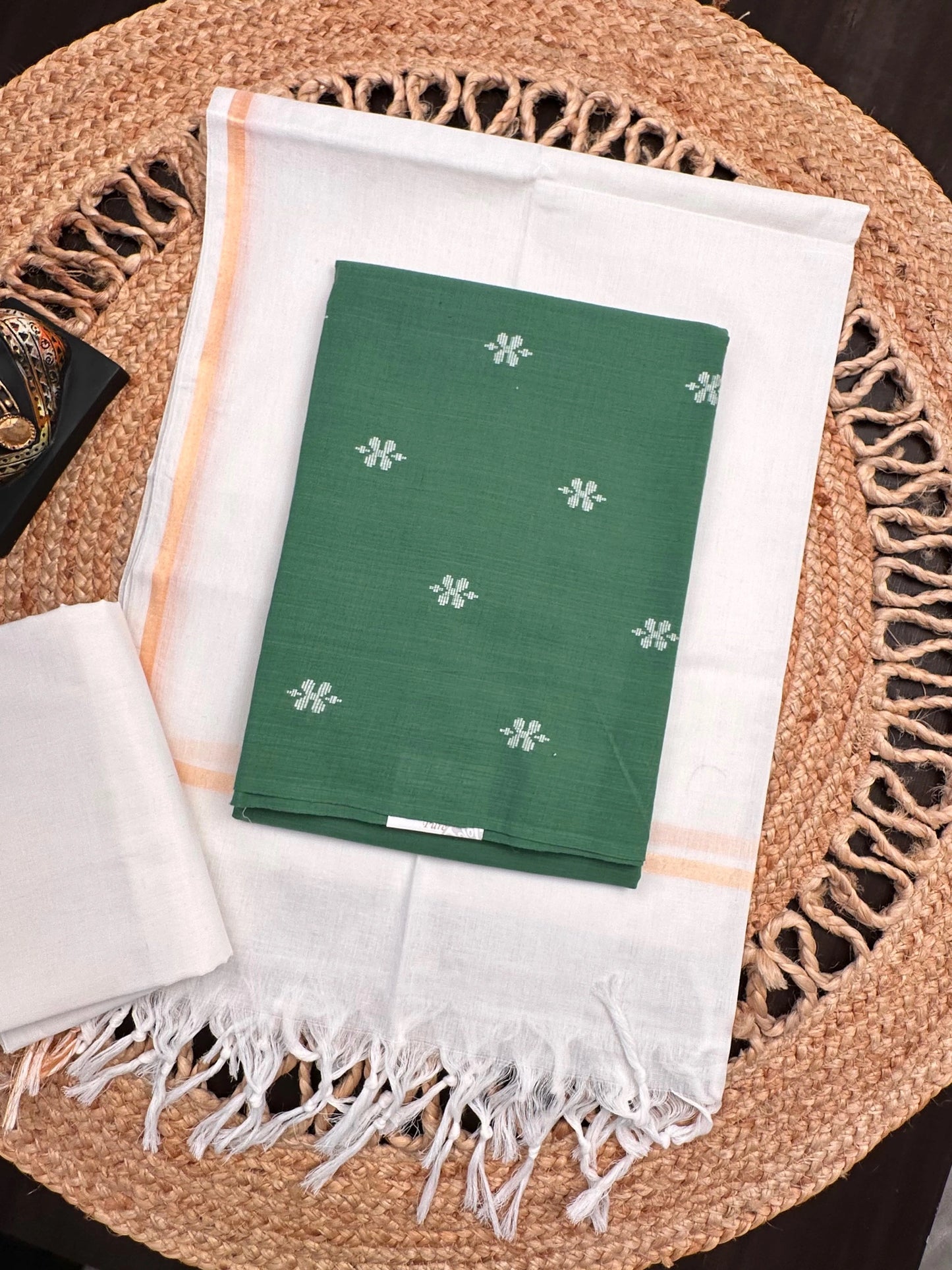 Green Siya South Cotton 3-Piece Suit