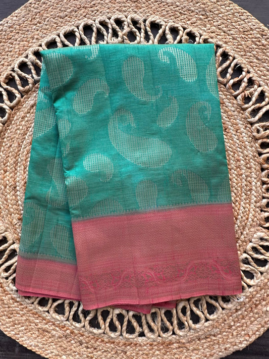 Sea Green-Pink Himadari Artificial Silk Saree