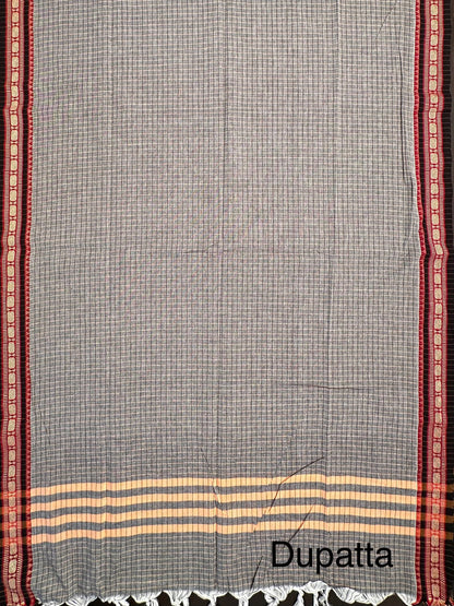 Grey Checkered Dharwad South Cotton 3-Piece Suit