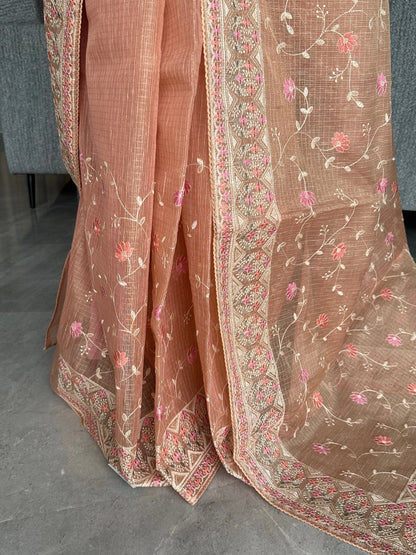 Peach Fancy Tissue Saree