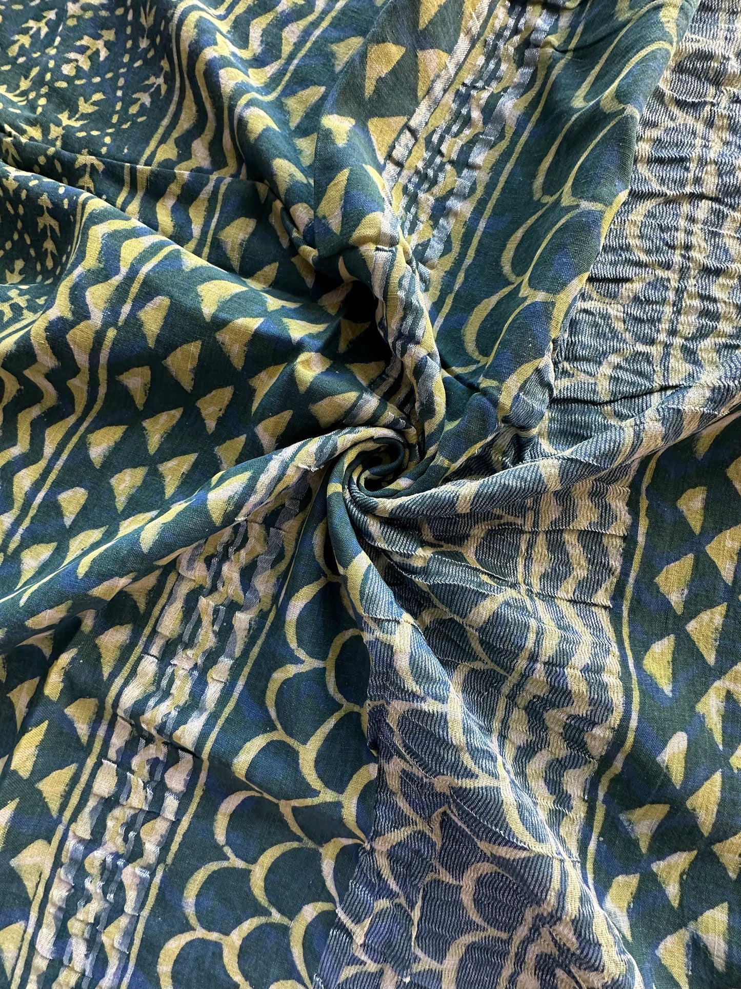 Peacock Blue Hand Block Print Linen Saree