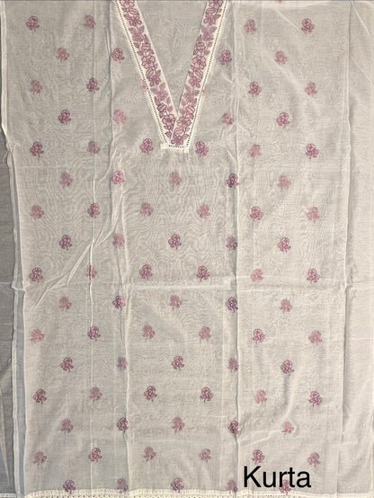 Off White-Purple Chanderi Suit