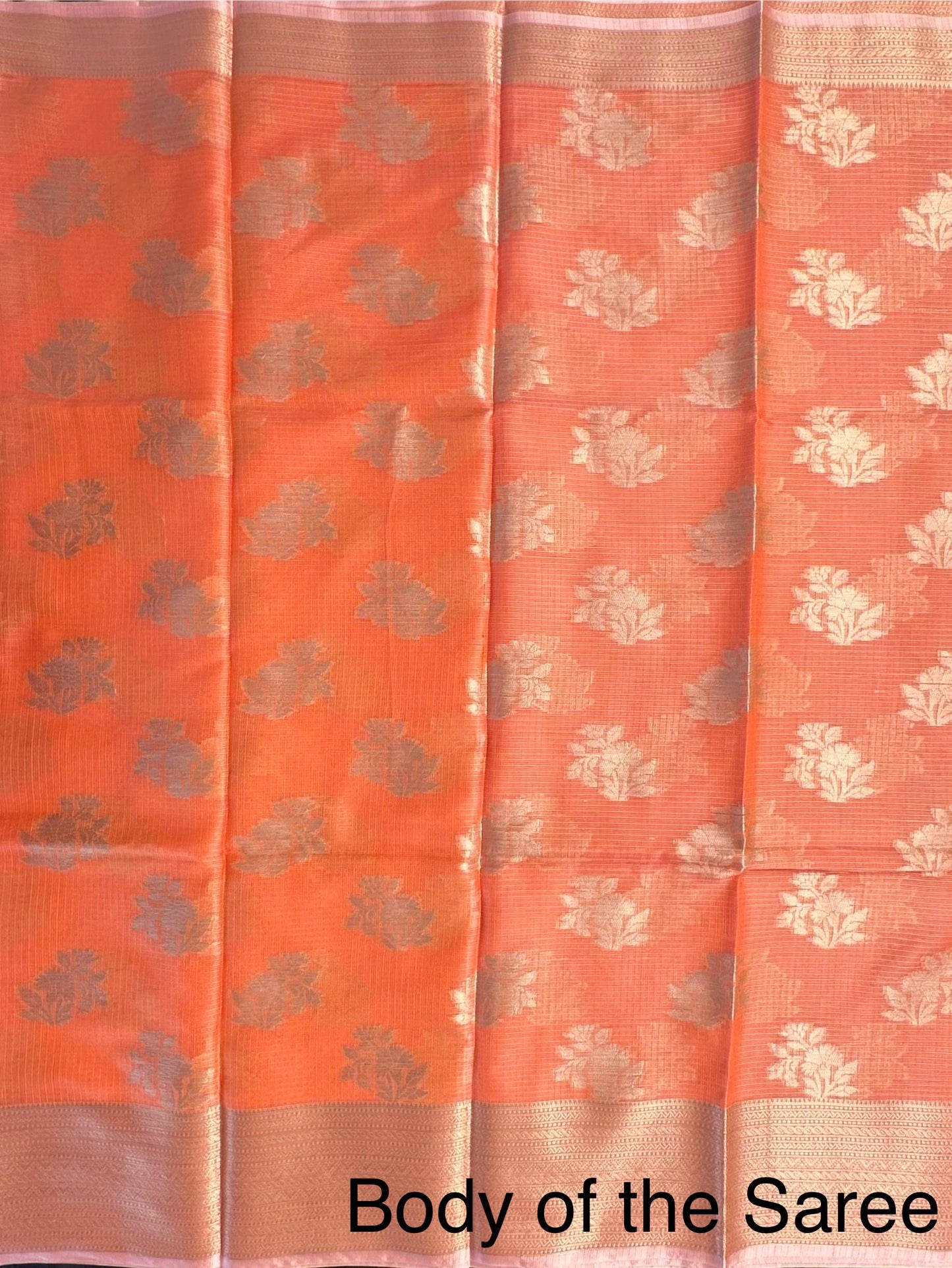 Orange Arvita Kota Doria Fancy Cotton Saree