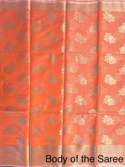Orange Arvita Kota Doria Fancy Cotton Saree