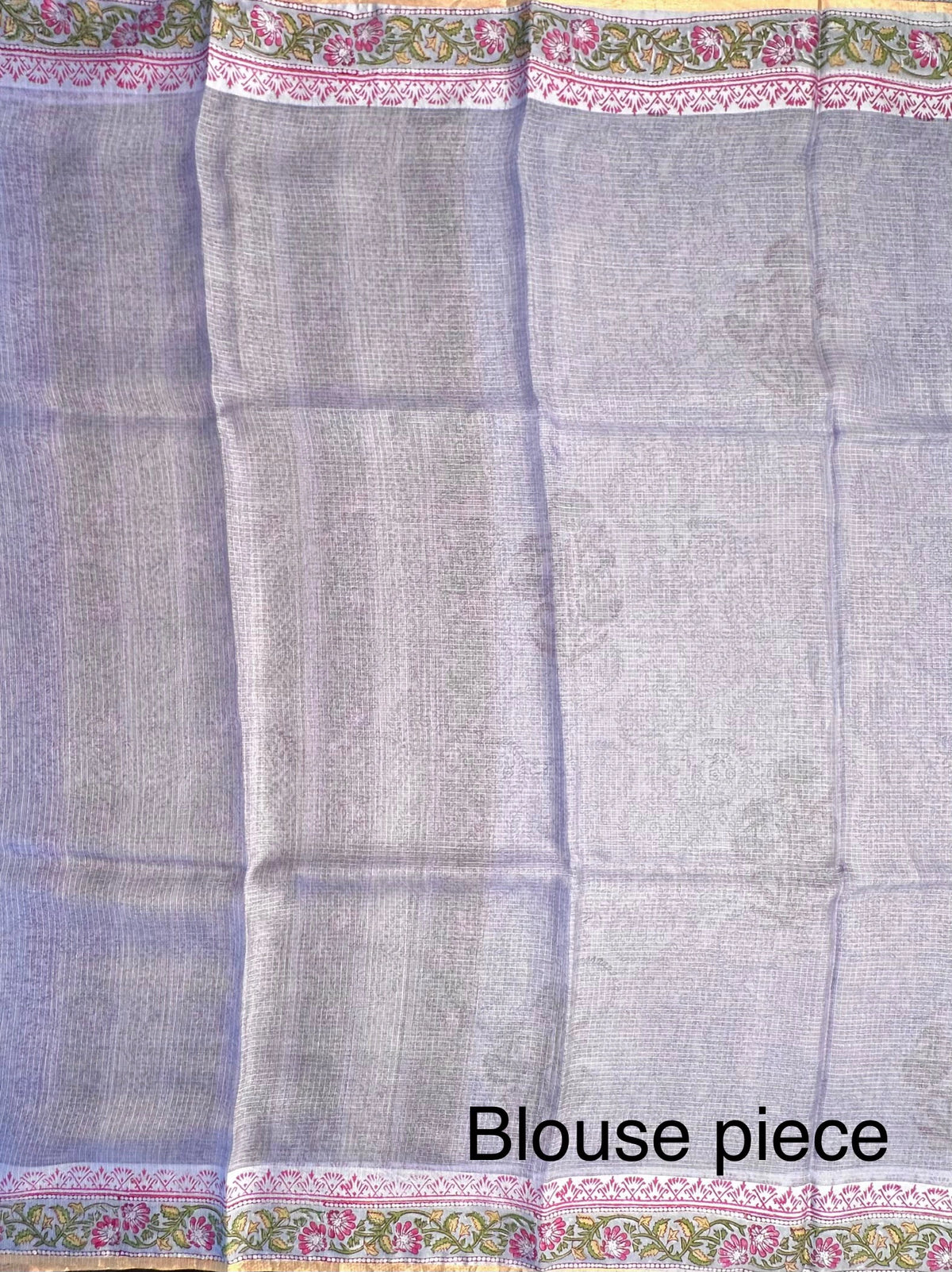 Blue Hand Block-Print Pure Kota Doria Silk Saree