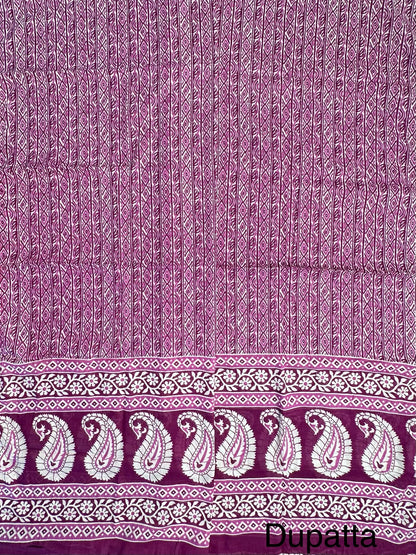 Magenta Jaipuri Necktie Cotton 3-Piece Suit