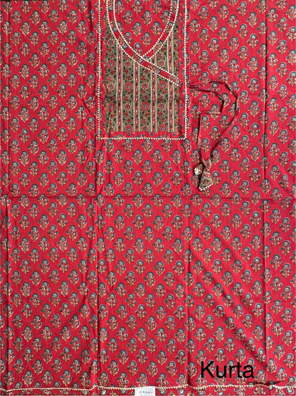 Rust Angrakha Printed Cotton 3-Piece Suit