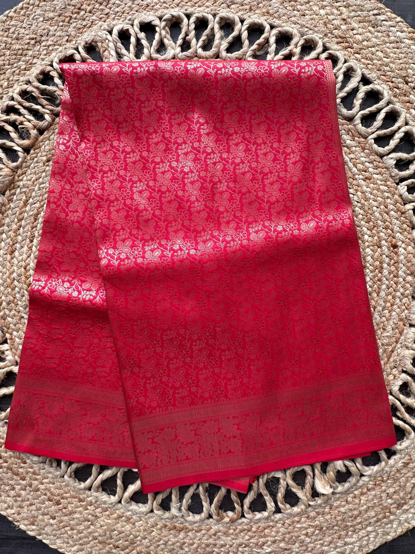 Red Jamawar Art Silk Saree