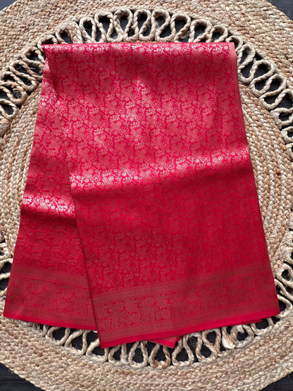 Red Jamawar Art Silk Saree