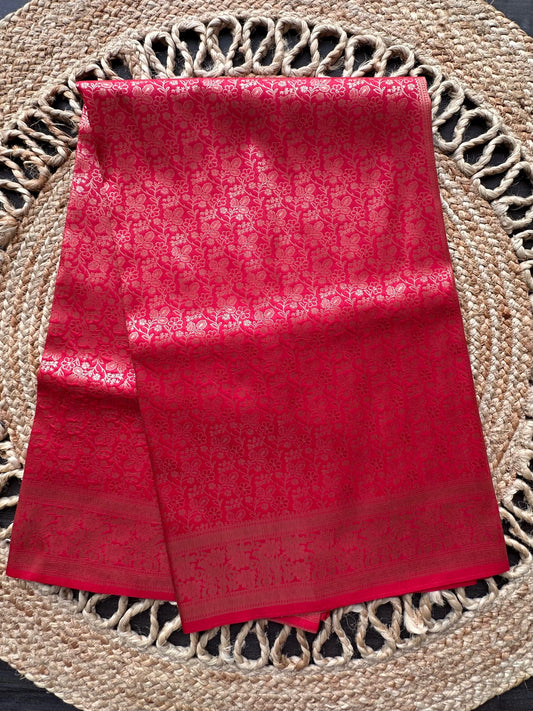 Red Jamawar Art Silk Saree