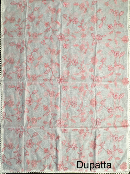 Off White-Peach Chanderi Suit