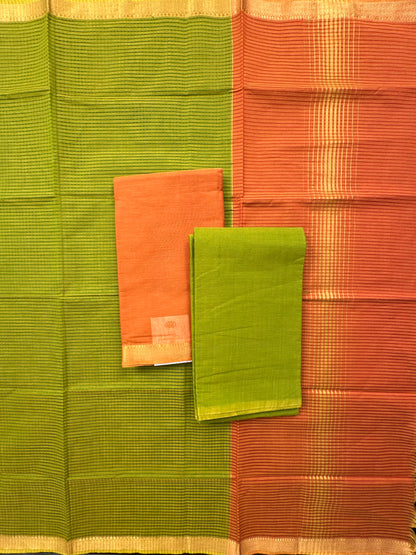Mustard-Green Mangalgiri Pure Cotton Unstitched 3-Piece Suit