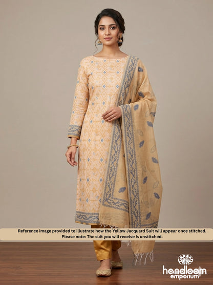 Yellow Jacquard Unstitched Cotton Suit