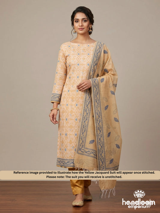 Yellow Jacquard Unstitched Cotton Suit