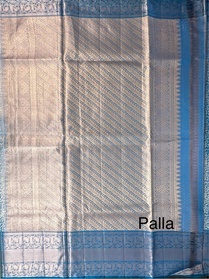 Blue Handloom  Jamawar Pure Tissue Silk Saree