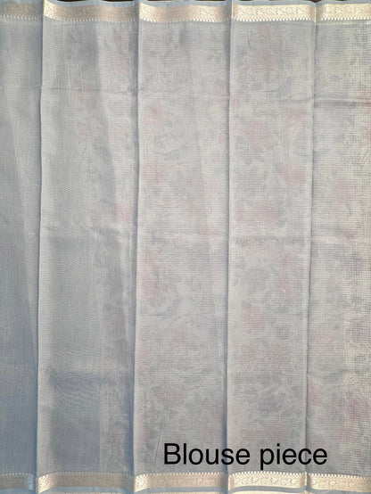 Off White-Grey Floral Kota Doria Saree