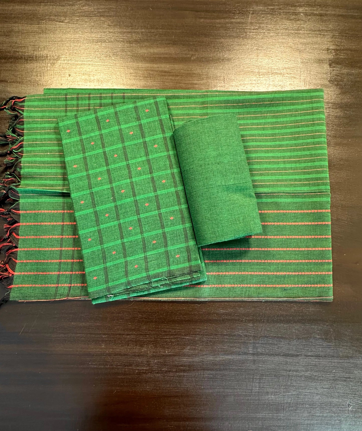 Bottle Green Checkered Handloom Cotton  Suit