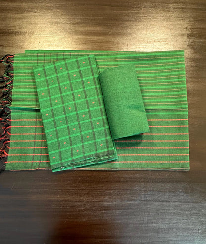 Bottle Green Checkered Handloom Cotton  Suit