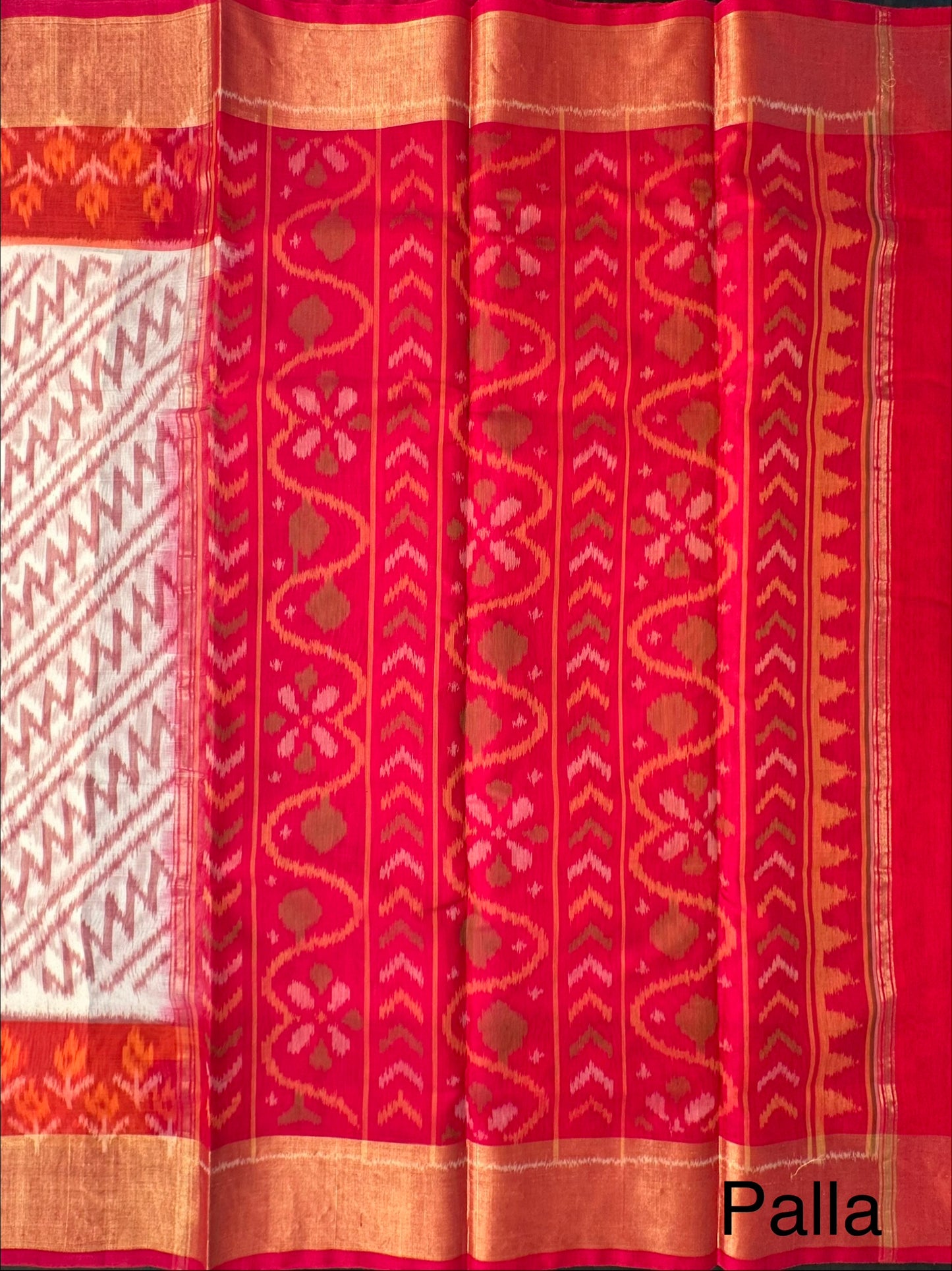 Off White Ikkat Kosa Cotton Silk Saree