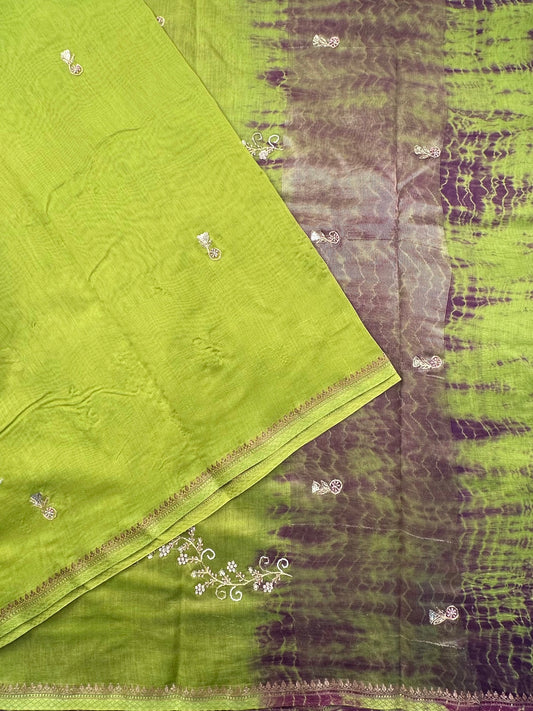 Green Chanderi Saree With Hand Work