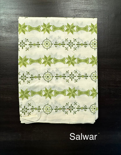 Off White-Green  Necktie Cotton 3-Piece Suit