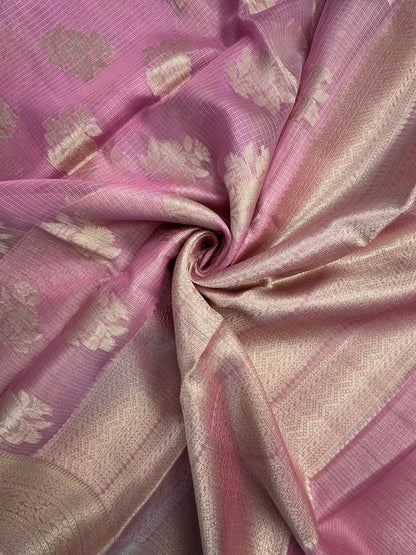 Mauve Arvita Kota Doria Fancy Cotton Saree