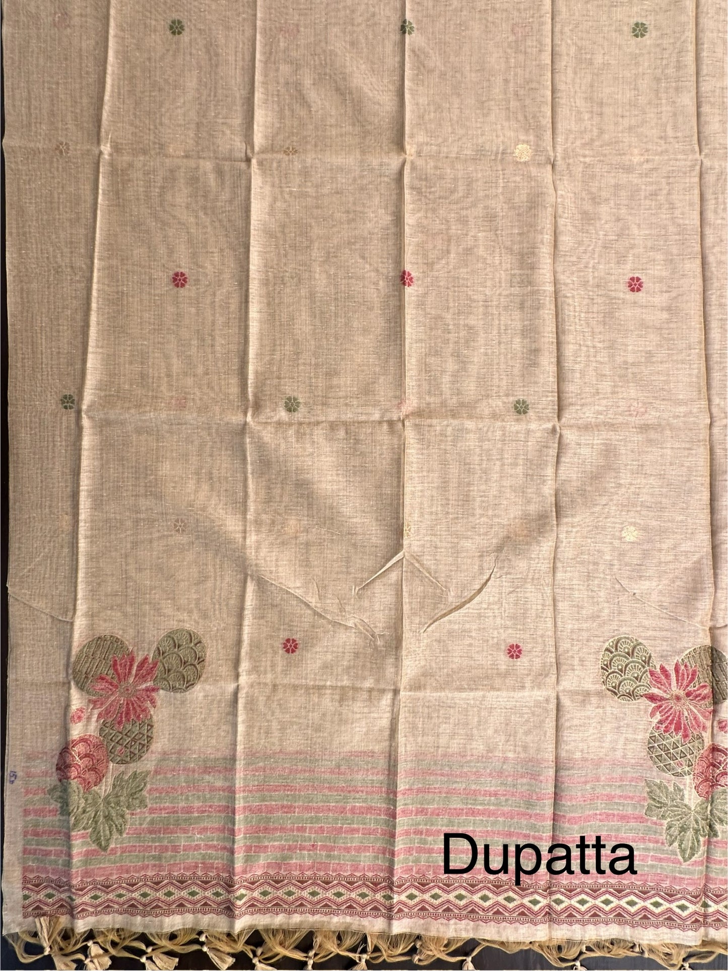 Beige Jamdani Cotton 3-Piece Suit