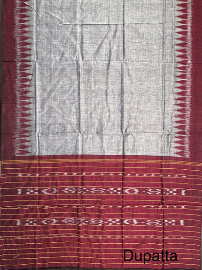 Maroon Sambhalpuri Ikkat Handloom Cotton  3-Piece Suit