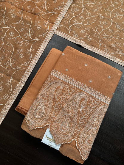Peach Embroidery Chanderi Suit