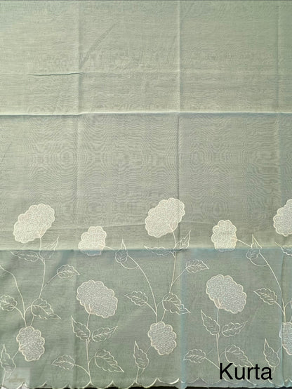 Pista Green Cotton Chanderi 3-Piece Unstitched Suit