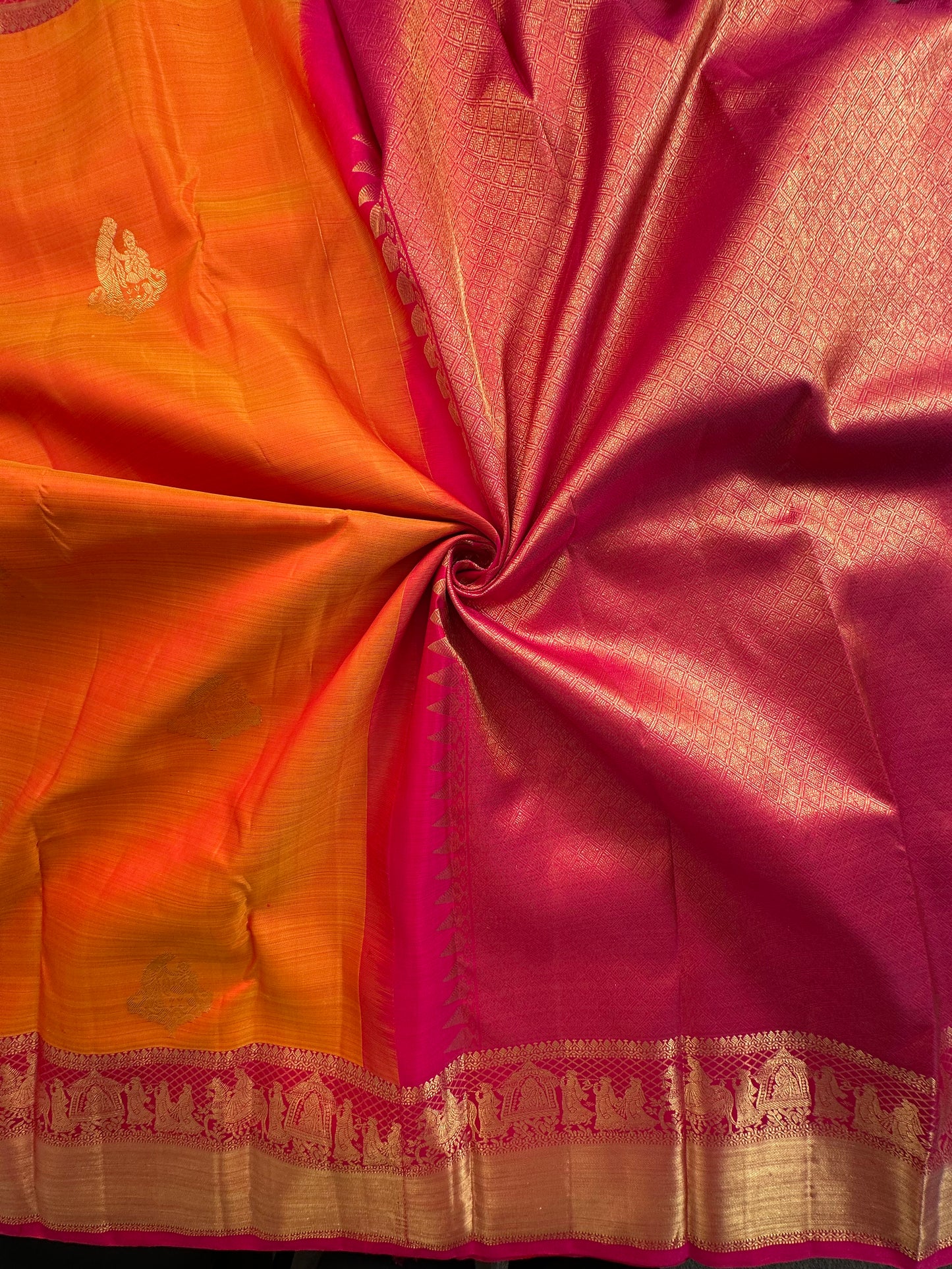 Orange-Rani Handloom Kanjivaram Pure Silk Saree