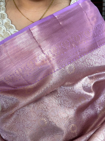 Lilac Handloom Jamawar Pure Tissue Silk Saree