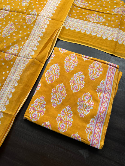 Mustard Block Printed Pure Cotton Suit