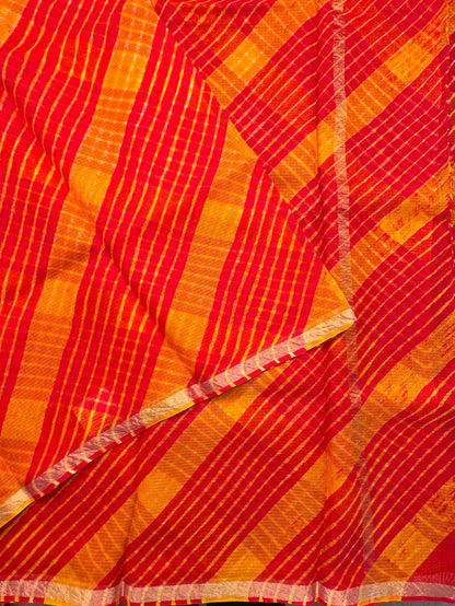 Red-Yellow Mothra Kota Doria Pure Silk Saree