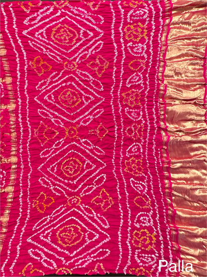 Orange-Rani Gharchola Bandhej Gajji Silk Saree