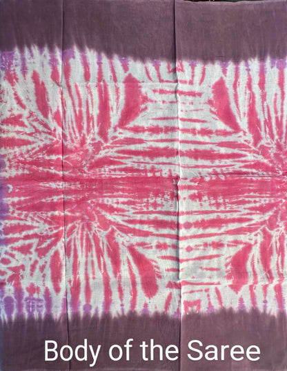 Purple-Coral Pink Batik Pure Cotton Saree