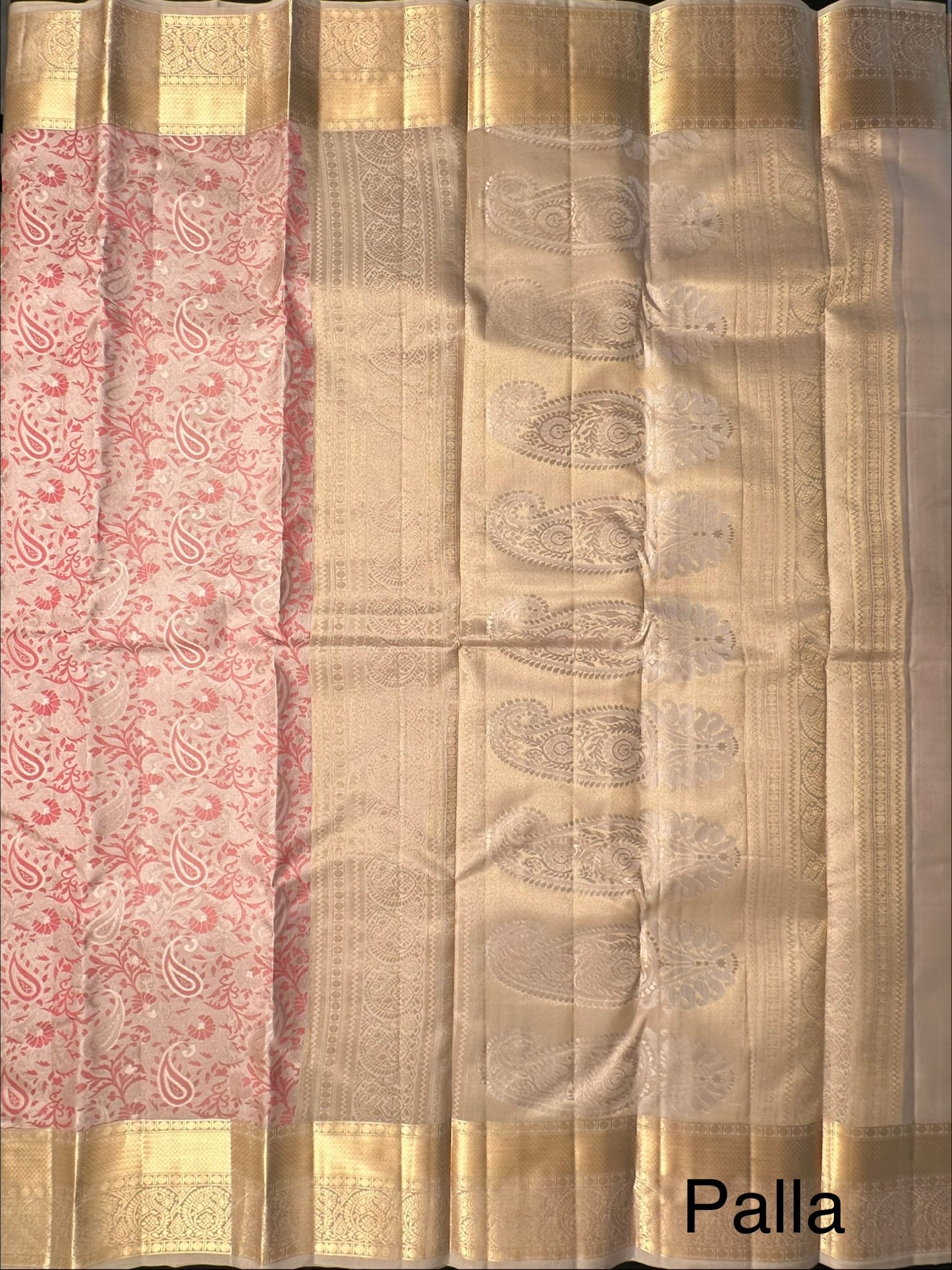 Beige-Pink  Handloom Kanjivaram Jamawar Pure Silk Saree