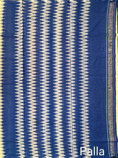 Blue-Mustard Ikkat Cotton Saree