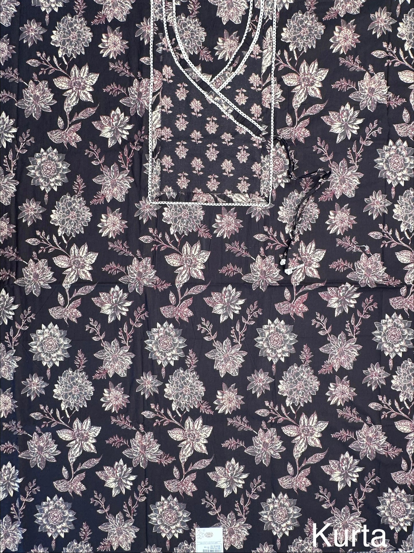 Black Angrakha Printed Cotton 3-Piece Suit